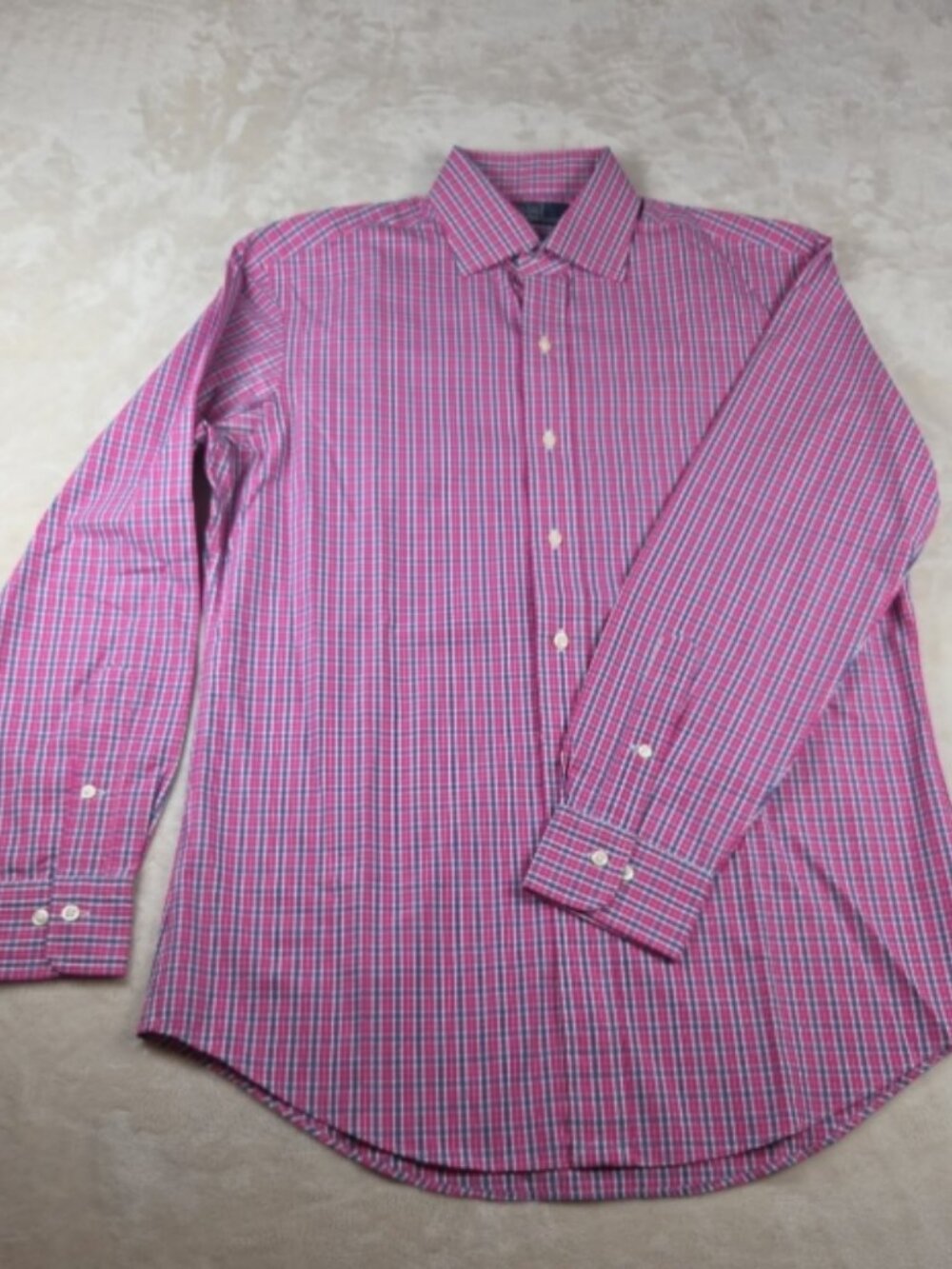 Polo Ralph Lauren Pink Blue Plaid Dress Shirt Mens Medium 15.5